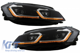Jelvény nélküli hűtőrács, RHD LED fényszórók dinamikus szekvenciális irányjelzővel, VW Golf 7.5 VII Facelift (2017-) GTI design, piros/króm-image-6058415