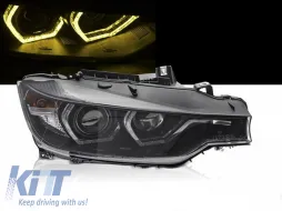 Juego de faros de tuning con luces DRL amarillas adecuado para BMW Serie 3 F30 sedán, F31 touring 2011-2015 con base negra, izquierda y derecha-image-6152670