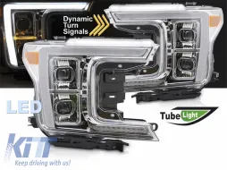 Juego de faros tuning LED adecuado para Ford F150 2017-2020 con base cromada, que cuenta con intermitentes dinámicos, izquierdo y derecho-image-6238448