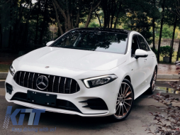 Kentrikí grília katállhlh gia Mercedes A-Class W177 Chátsmpak V177 Sedan (04.2018-2022) Mesh GT-R Panamericana Schediasmós Mavro Chrómio-image-6042694