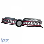 Kühlergrill in Schwarz glänzend mit roten Streifen, geeignet für VW Golf 6 einschließlich GTI 08-13-image-6190652