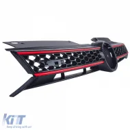 Kühlergrill in Schwarz glänzend mit roten Streifen, geeignet für VW Golf 6 einschließlich GTI 08-13-image-6190655