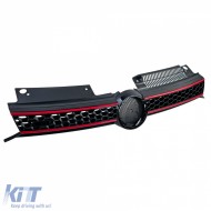Kühlergrill in Schwarz glänzend mit roten Streifen, geeignet für VW Golf 6 einschließlich GTI 08-13-image-6190657