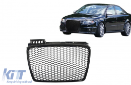Kühlergrill ohne Emblem für AUDI A4 B7 2004-2008 Honeycomb Schwarz glänzend RS4 Look-image-6055303