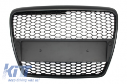 image-55-Kühlergrill ohne Emblem für AUDI A6 4F C6 2004-2007 RS Gitter Design Mattschwarz