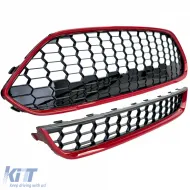 Kühlergrill-Set ST Waben-Design Rot Schwarz Glänzend geeignet für Ford Fiesta 2013–2017-image-6208699