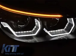 Kit de faros de tuning con ojos de ángel LED 3D adecuado para BMW Serie 5 E60 sedán, E61 touring 2003-2007 con base negra, izquierdo y derecho, para el modelo con faros halógenos.-image-6152595