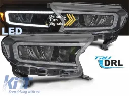 Kit de phares à LED tuning adapté pour Ford Ranger 2016-2022 avec base noire, présentant des clignotants dynamiques, pour le modèle avec feux de jour d'origine, gauche et droit-image-6152911