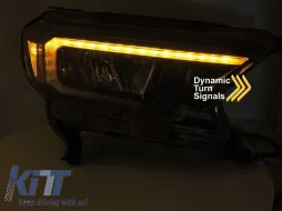 Kit de phares à LED tuning adapté pour Ford Ranger 2016-2022 avec base noire, présentant des clignotants dynamiques, pour le modèle avec feux de jour d'origine, gauche et droit-image-6152913