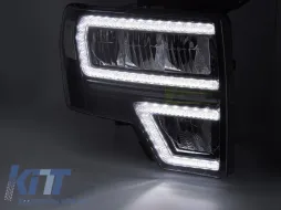 Kit de phares à LED tuning adapté pour Ford F150 2008-2014 avec base noire, pour le modèle avec feux de jour d'origine, avec clignotants dynamiques, avec fonction 
