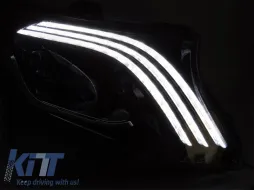 Kit de phares à LED tuning adapté pour Mercedes Classe C W205 berline, S205 break 2014-2021 avec base noire, avec clignotants dynamiques, fonction 