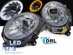 Kit de phares à LED tuning adapté pour Mini Cooper F54 Clubman 2015-2019, F55, F56 hatchback 2014-2021 avec base chromée, pour modèles avec phares halogènes d'origine, avec clignotants dynamiques, ave-image-6152973