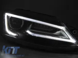 Kit de phares à LED tuning adapté pour Volkswagen Jetta 2011-2018 avec base noire, pour le modèle avec des phares halogènes d'origine, avec clignotants dynamiques, gauche et droit-image-6238785