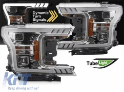 Kit de phares tuning avec lumière LED adapté pour Ford F150 2017-2020 avec base chromée, featuring des clignotants dynamiques, gauche et droit-image-6238438