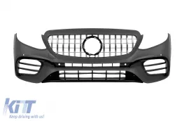 Kit de tuning de estilo de diseño 63 A con parrilla GT cromada/negra y faldones laterales adecuados para Mercedes E-Class W213 2016-2019 con tiras negras-image-6139764