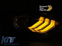 Kit di fari a LED tuning adatto per Ford Mustang 2018-2021 con base nera, dotato di indicatori di direzione dinamici, luci DRL RGB per il modello con luci DRL di fabbrica, sinistra e destra-image-6152918