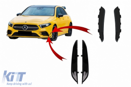 Kit Front Bumper Flaps Side Fins Flaps suitable for Mercedes A-Class W177 V177 (04.2018-2022) A35 Design Black Edition - COFBFOBW177FFO