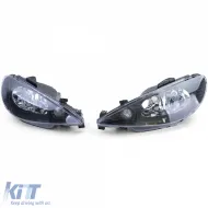 Klare Glas-Scheinwerfer Schwarz H7 H7 + Adapter geeignet für Peugeot 206 1998-2008-image-6198055