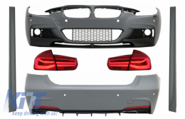 image-31-Kompletan karoserijski komplet prikladan za BMW serije 3 F30 (2011-2019) s LED stražnjim svjetlima Crvena Bistro dinamička svjetla za skretanje M-Performance LCI dizajn