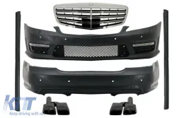 image-15-Kompletan karoserijski komplet prikladan za Mercedes S-klasu W221 (2005-2011) LWB s kromiranom prednjom rešetkom i crnim vrhovima prigušivača ispušnog plina