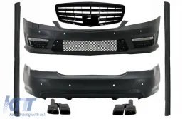 image-73-Kompletan karoserijski komplet prikladan za Mercedes S-klasu W221 (2005-2011) LWB s prednjom rešetkom i vrhovima ispušnog prigušivača Piano crna