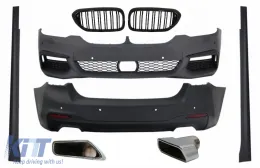 image-0-Kompletan karoserijski komplet sa središnjim bubrežastim Maske Piano crna dvostrukim prugama i vrhovima ispušnog lonca prikladnim za BMW serije 5 G30 (2017.) M-Tech Dizjan