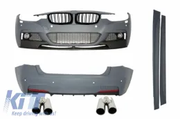image-59-Kompletan komplet karoserije, središnja dvostruka rešetka Sjajna crna s vrhovima ispušnog lonca pogodan za BMW F30 2011+