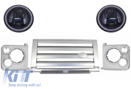image-63-Középső hűtőrács és fényszóró fedő csomag Land ROVER Defender 90 110 (1990-2016) modellekhez, Ezüst SVX Dizájn, 7 colos CREE LED Első lámpákkal