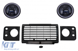 image-9-Középső hűtőrács és fényszóró keret szett Land Rover Defender 90 110 (1990-2016), fekete SVX Dizájn, 7 colos CREE LED fényszórókkal