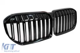 Központi vese hűtőrács BMW 7-es G11 G12 LCI (2020-tól) Double Stripe M Design zongoralakk fekete-image-6105660