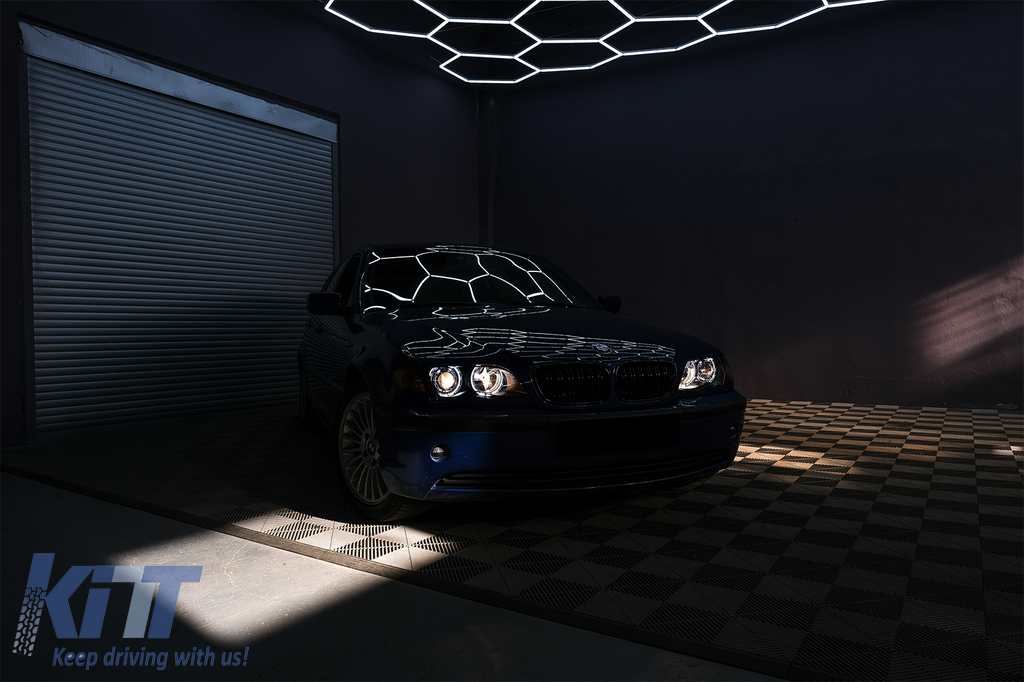 LED Angel Eyes Headlights suitable for BMW 3 Series E46 (09.2001-03.2005)  Xenon Design Black 