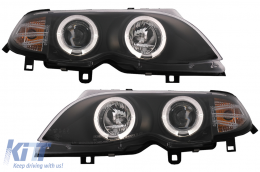 LED Angel Eyes Headlights suitable for BMW 3 Series E46 Facelift Limousine Touring (2001-2005) Black - HLBME46FLB