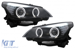 LED Angel Eyes Headlights suitable for BMW 5 Series E60 E61 (2003-2007) Black LCI Design - HLBME60BLED