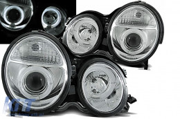 LED Angel Eyes Headlights suitable for Mercedes E-Class W210 (06.1999-2002) Chrome Facelift Design - HLMBW210CLED