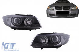 LED Angel Eyes Scheinwerfer für BMW 3er E90 Limo E91 Touring 03.05-2011 Schwarz-image-6118913