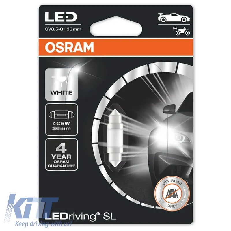 Led Bulb Festoon 36mm C5W SV8.5-8 12volt 0.6 watt 6000k Osram 6418DWP-01B 1pc