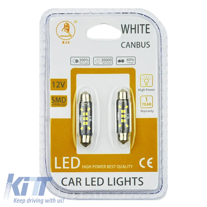 Led Bulbs Festoon 41mm 10 Leds 12volt C5W Canbus White Color Auto GS 600485 2pcs 16947