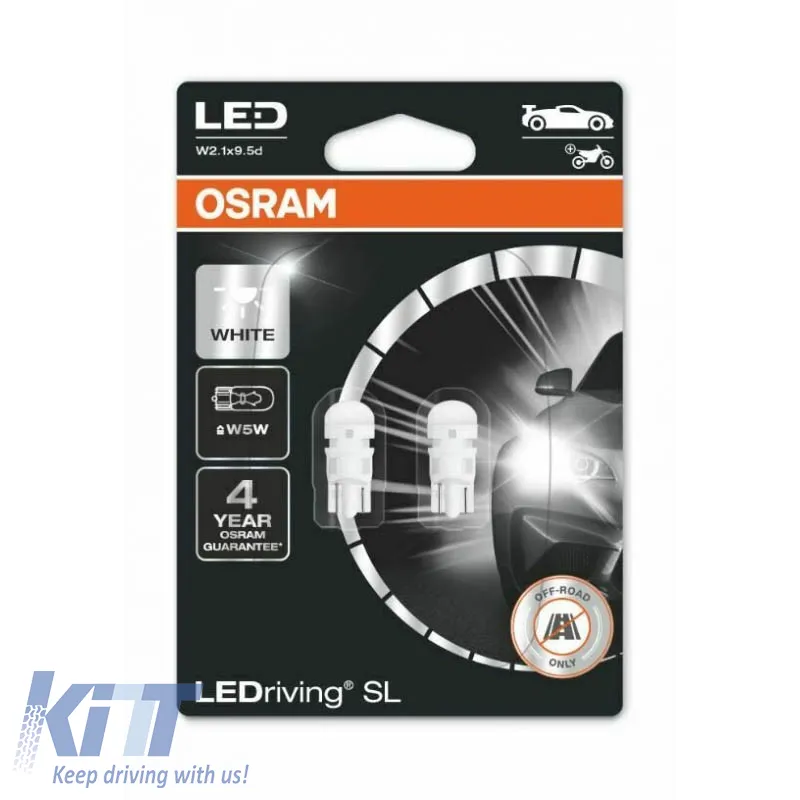 Led Bulbs T10 12volt 1watt White 6000k Osram 2825DWP-02B 2pcs