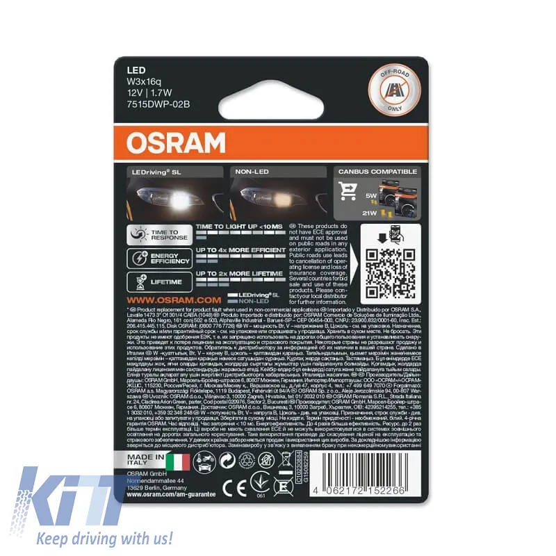 Led Bulbs T20 W21/5W 7443 W3X16Q 2.7watt 12volt Double White 6000k Osram 7515DWP-02B 2pcs