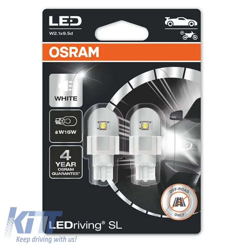 Led Bulbs W16W T16 W2.1x9.5D 12volt 2.1 watt 6000k Osram 921DWΡ-02B 2pcs
