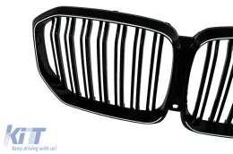 LED Central Kidney Grilles suitable for BMW X5 G05 (2018-2022) Double Stripe Piano Black-image-6277402