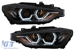 LED DRL Angel Eyes Headlights suitable for BMW 3 Series F30 F31 LCI Sedan Touring (2015-2019) Black - HLBMF30M3LCI
