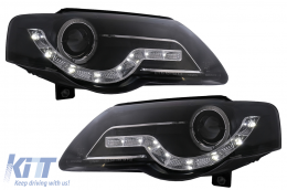 LED DRL Angel Eyes Headlights suitable for VW Passat B6 3C (03.2005-2010) Black - HLVWPA3CLEDAB