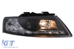 LED DRL Фарове подходящи за Audi A4 Cabriolet B6 8H7 8HE (2002-2006) Черен-image-6099114