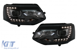 LED DRL Dayline Headlights suitable for VW Transporter T5 (2010-2015) Black - HLVWT52