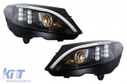 LED DRL Első Lámpa Mercedes C-osztály W205 S205 A205 C205 (2014-2018) fekete dinamikus irányjelző-image-6105772
