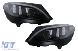LED DRL Első Lámpa Mercedes C-osztály W205 S205 A205 C205 (2014-2018) fekete dinamikus irányjelző-image-6105779