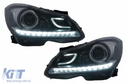 image-20-LED DRL Fari per Mercedes C W204 S204 Facelift 2011-2014 Nero Luce Svolta Dinamica