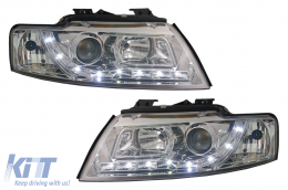 LED DRL Headlights suitable for Audi A4 B6 Cabrio (2000-2006) Chrome - HLAUA4B6CC