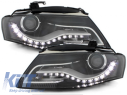 image-8-LED DRL Headlights suitable for Audi A4 B8 8K (04.2008-2011) with Daytime Running Lights Black